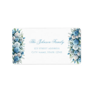 Blauwe Roos & Zilveren Kruis Doop Retouradres Etiket