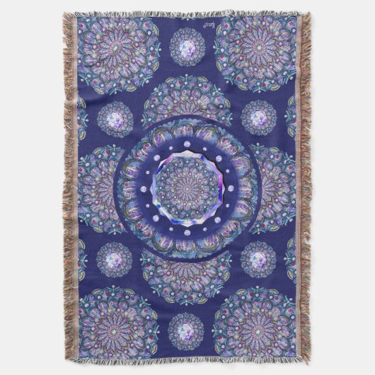 blauwe rosace deken (Voorkant Verticaal)