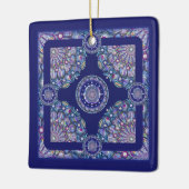 blauwe rosace keramisch ornament (Links)