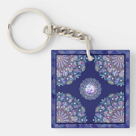 blauwe rosace sleutelhanger (Voorkant)