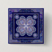 blauwe rosace vierkante button 5,1 cm (Voorkant)