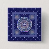 blauwe rosace vierkante button 5,1 cm (Voorkant)