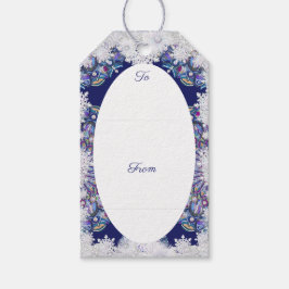 Blauwe rosé en sneeuwvlok cadeaulabel