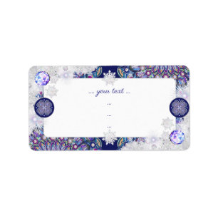 Blauwe rosé en sneeuwvlok etiket