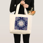 Blauwe rosé en sneeuwvlok grote tote bag (Voorkant (product))