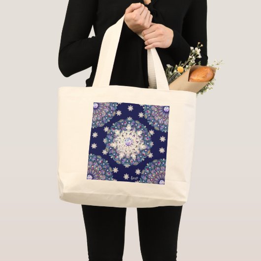 Blauwe rosé en sneeuwvlok grote tote bag (Voorkant (product))