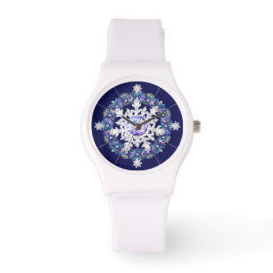 Blauwe rosé en sneeuwvlok horloge