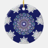 Blauwe rosé en sneeuwvlok keramisch ornament (Achterkant)