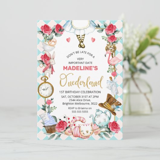 Blauwe roze Alice in nederland 1ste verjaardag Kaart (Staand voorkant)