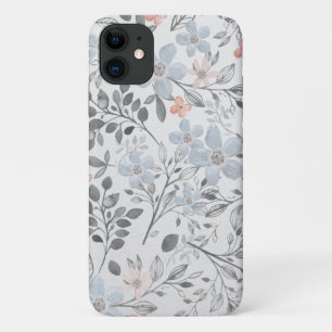 Blauwe roze bloemen botanische bloemen iPhone 11 hoesje
