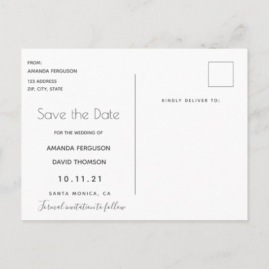 Blauwe roze botanische bruiloft Sparen de Datum Briefkaart (Achterkant)