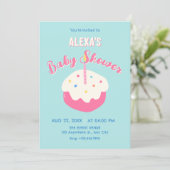 Blauwe roze cake baby shower kaart (Staand voorkant)