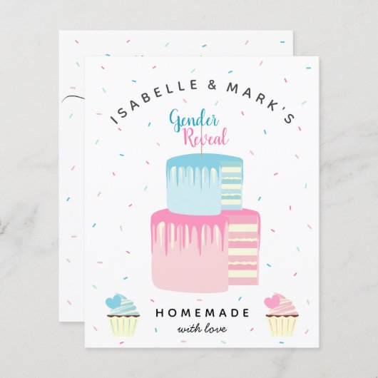 Blauwe roze Cake Gender Diskation Party Invision (Voorkant / Achterkant)