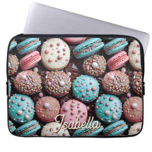 Blauwe, roze en chocolade macaron laptop sleeve