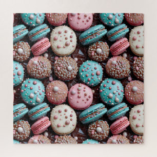 Blauwe, roze en chocolade macaron legpuzzel