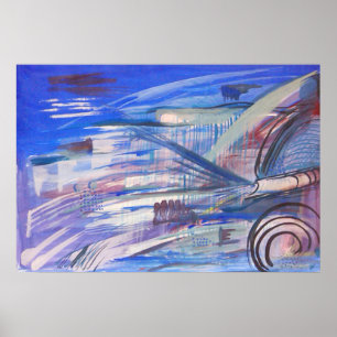Blauwe roze en grijze Abstracte kunst Poster