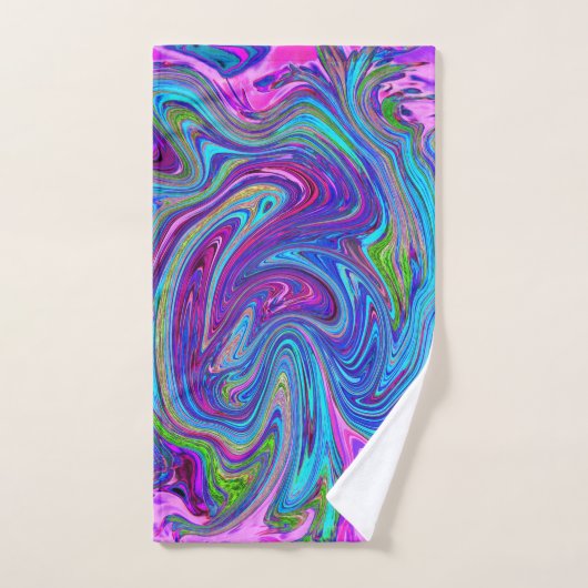 Blauwe, Roze en Paarse Groovy Abstracte retroart Bad Handdoek (Handdoek)