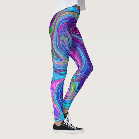 Blauwe, Roze en Paarse Groovy Abstracte retroart Leggings (Rechts)