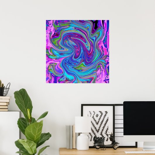 Blauwe, Roze en Paarse Groovy Abstracte retroart Poster (Thuiskantoor)