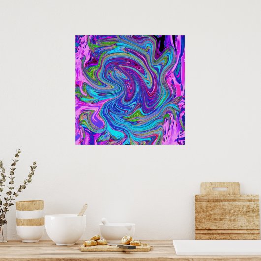 Blauwe, Roze en Paarse Groovy Abstracte retroart Poster (Keuken)