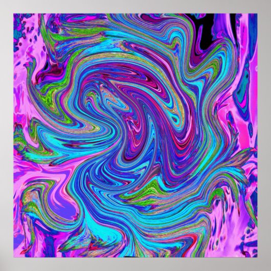 Blauwe, Roze en Paarse Groovy Abstracte retroart Poster (Voorkant)