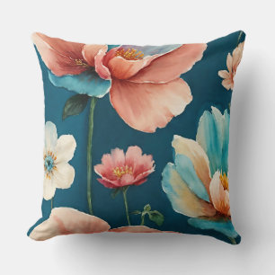 Blauwe, roze en perzik bloemen kussen
