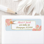 Blauwe roze en witte vogelterugkeerlabels etiket (Insitu)