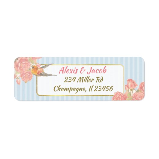 Blauwe roze en witte vogelterugkeerlabels etiket (Voorkant)