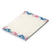 Blauwe roze Floral Border Notitieblok (Gedraaid)