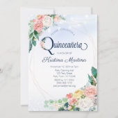 blauwe roze Floral Quinceanera Birthday Kaart (Voorkant)