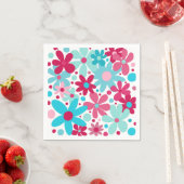 Blauwe & roze funky bloemen servet (Insitu)