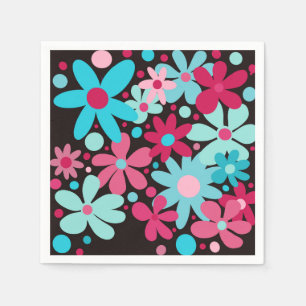 Blauwe & roze funky bloemen servet