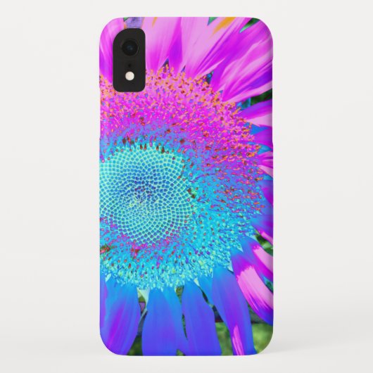 Blauwe roze funky retro zonnebloem Case-Mate iPhone case (Achterkant)