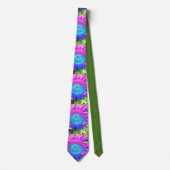 Blauwe roze funky retro zonnebloem stropdas (Voorkant)