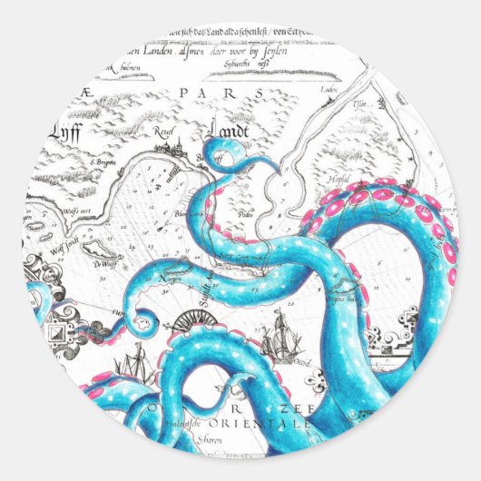 Blauwe roze, gebleekte tentakels Inkt Ronde Sticker (Voorkant)