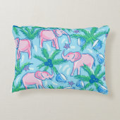 Blauwe roze groene preppy olifant accent kussen (Achterkant)