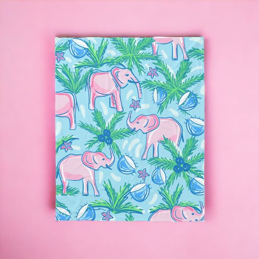 Blauwe roze groene preppy olifant fleece deken