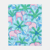 Blauwe roze groene preppy olifant fleece deken (Voorkant)