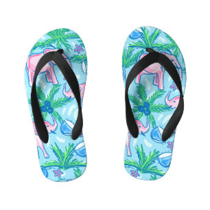 Blauwe roze groene preppy olifant kinder teenslippers