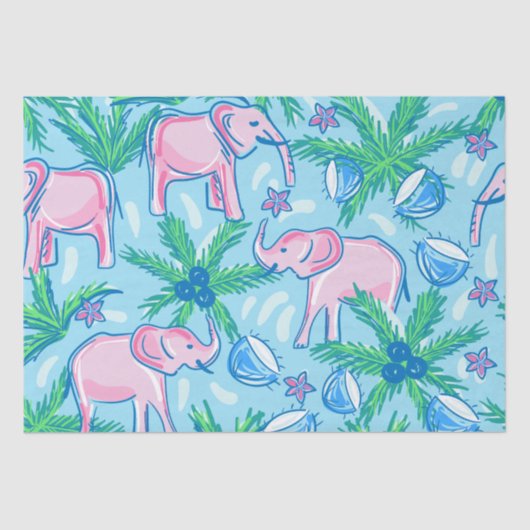 Blauwe roze groene preppy olifant tissuepapier (Voorkant)