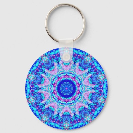 Blauwe roze Kaleidoscoop Sleutelhanger (Voorkant)