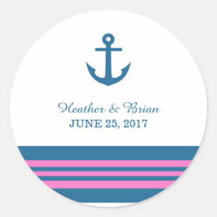 Blauwe roze Nautical Anchor Wedding Stickers