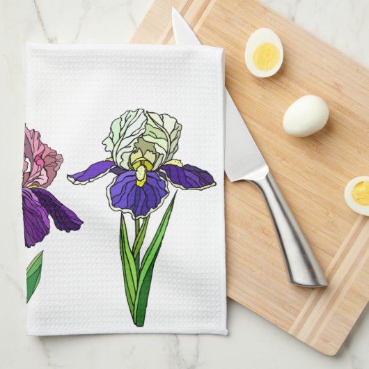 Blauwe, roze, Paarse irissen Theedoek (Quarter Fold)