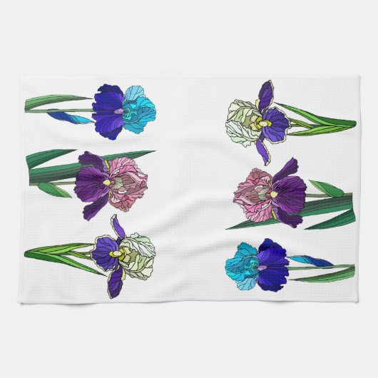 Blauwe, roze, Paarse irissen Theedoek (Horizontaal)