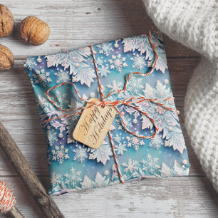 Blauwe & Roze Parel Sneeuwvlok Kerst Winter Cadeaupapier