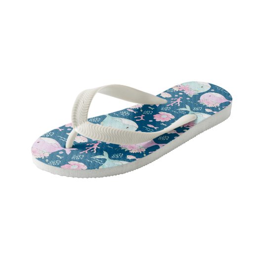 Blauwe roze platte walvissen kinder teenslippers (Schuin)