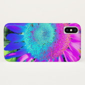 Blauwe roze retro funky sunflower foto Case-Mate iPhone case (Achterkant (horizontaal))