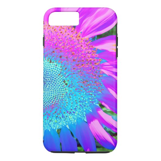 Blauwe roze retro funky sunflower foto Case-Mate iPhone case (Achterkant)