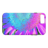 Blauwe roze retro funky sunflower foto Case-Mate iPhone case (Achterkant (Horizontaal))