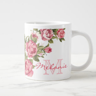  blauwe roze rozen Peonies name, monogram Jumbo Mok